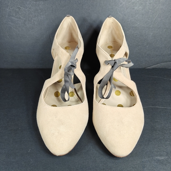 Boden Suede Leather Pumps Lace Up Ballet Pink Beige Pointed Toe Heels 10.5 - Picture 2 of 9